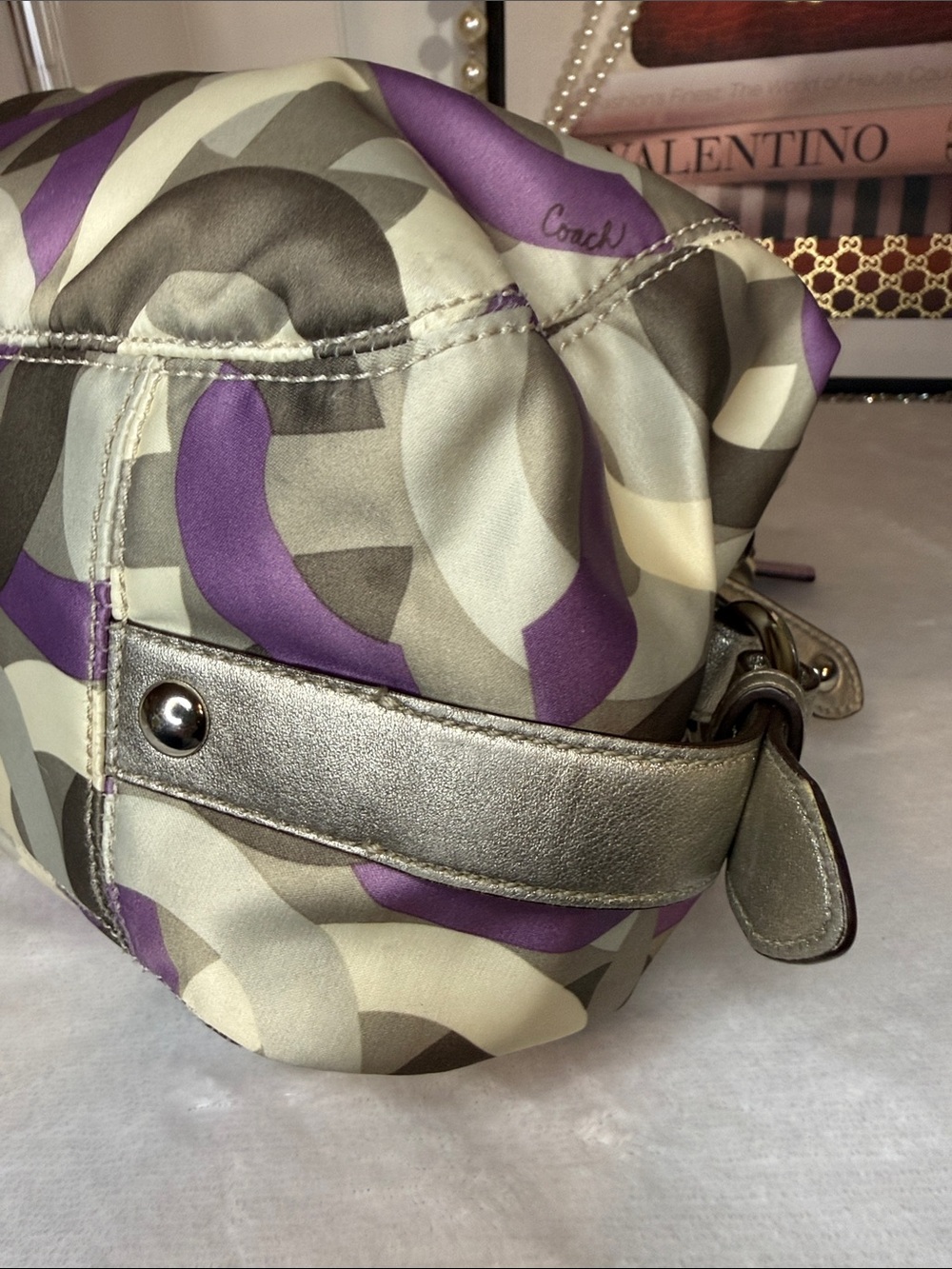 Coach Y2K Op Art Glam Purple Satin Metallic Shoulder Bag C1068-14420 - Picture 4 of 13